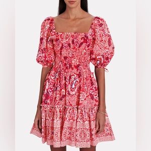 Cara Cara Lenny Puff Sleeve Cotton Mini Dress red XS